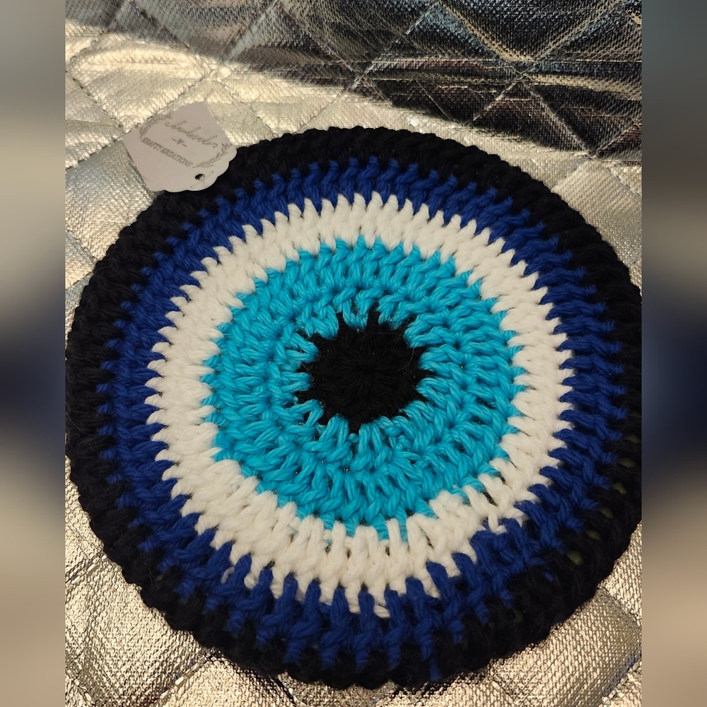 Hand Crafted Blue and Black Crochet Dog Flying Disc Toy